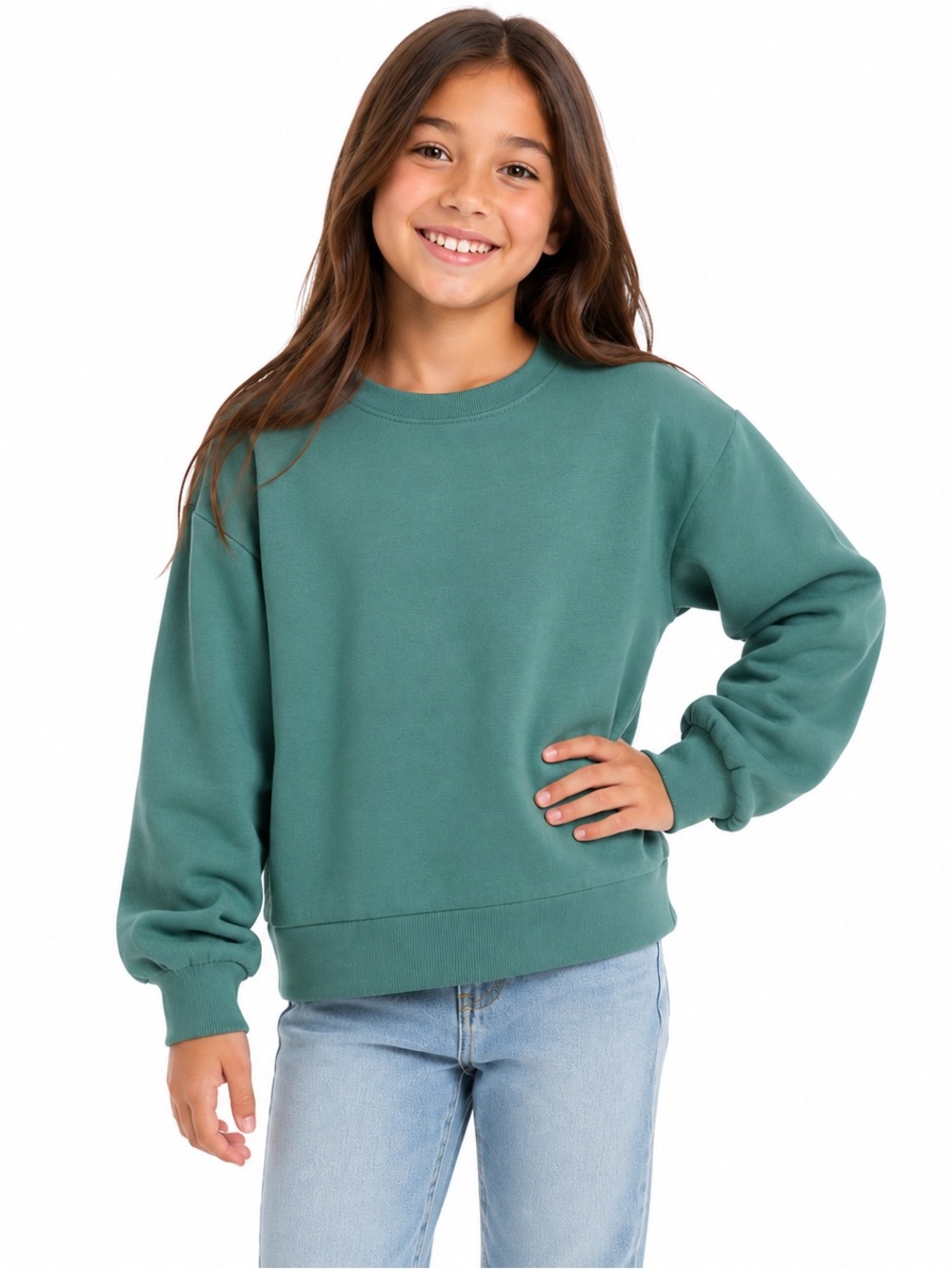 Art Class Girls M 7/8 Teal Green Fleece Crewneck Sweatshirt NWT‎